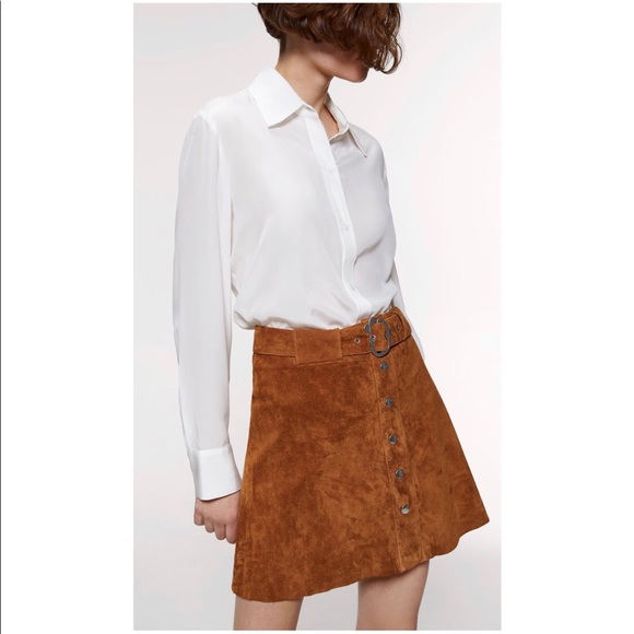 NWT ZARA BELTED REAL LEATHER SKIRT - Picture 3 of 8